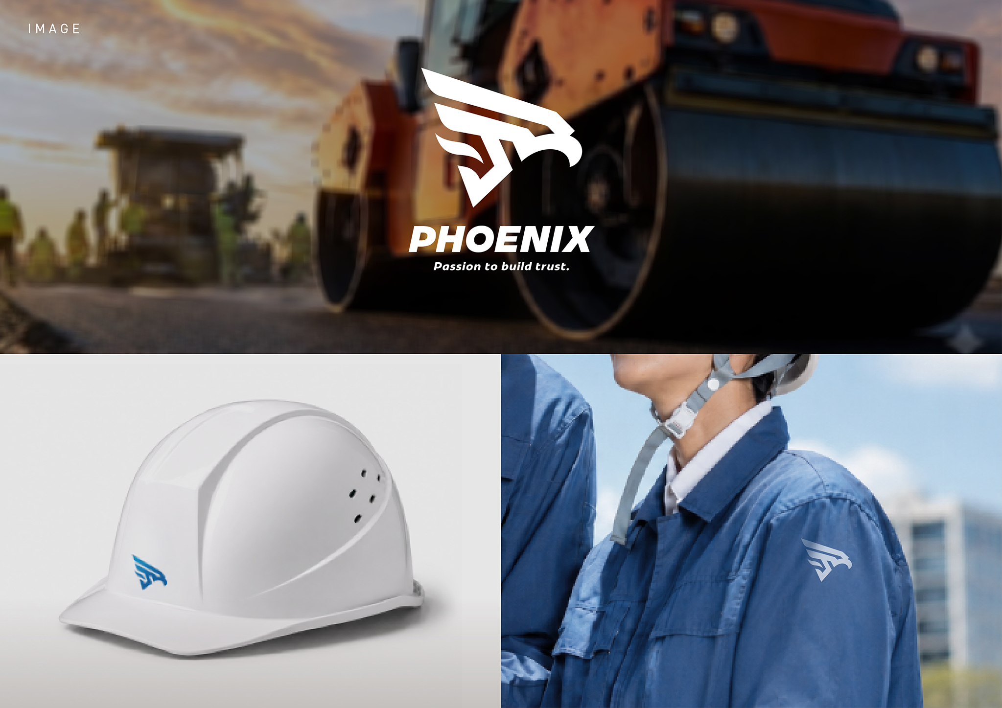 PHOENIX ロゴ イメージ・施工現場・ヘルメット・ユニフォーム展開